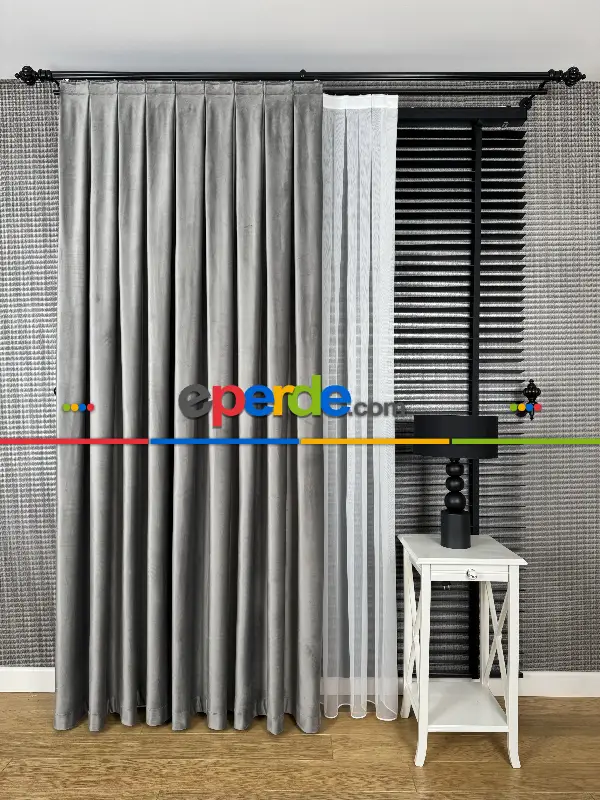 Yatak Odası - Gri İthal Kadife Fon Perde, Premium Kalite Serisi Kadife Fon Perde