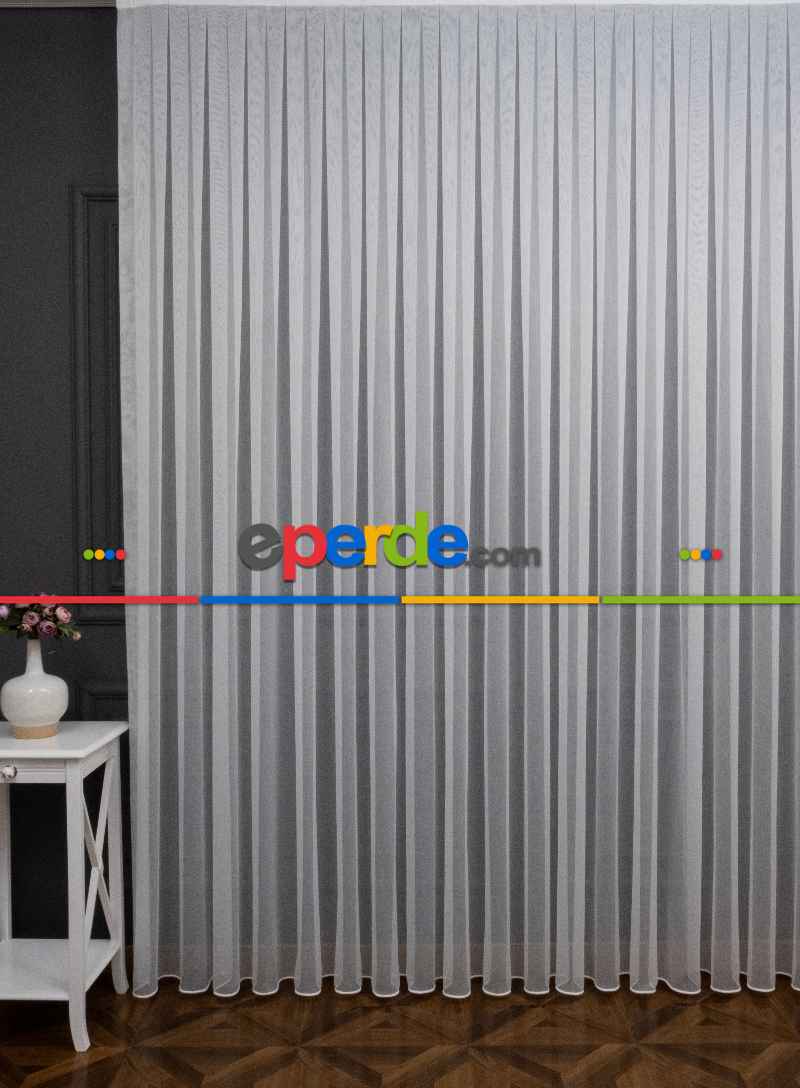 Genç Odası - Hafif Düz Keten Tül Çok Dökümlüdür - İtinalı Dikiş - Kanun Pile - Kurşunlu Tül