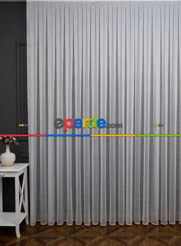 Hafif Düz Keten Tül Çok Dökümlüdür - İtinalı Dikiş - Kanun Pile - Kurşunlu Tül