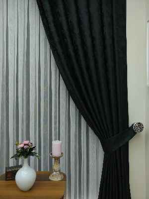 Siyah Renk Jakar Desenli Fon Perde - Siyah