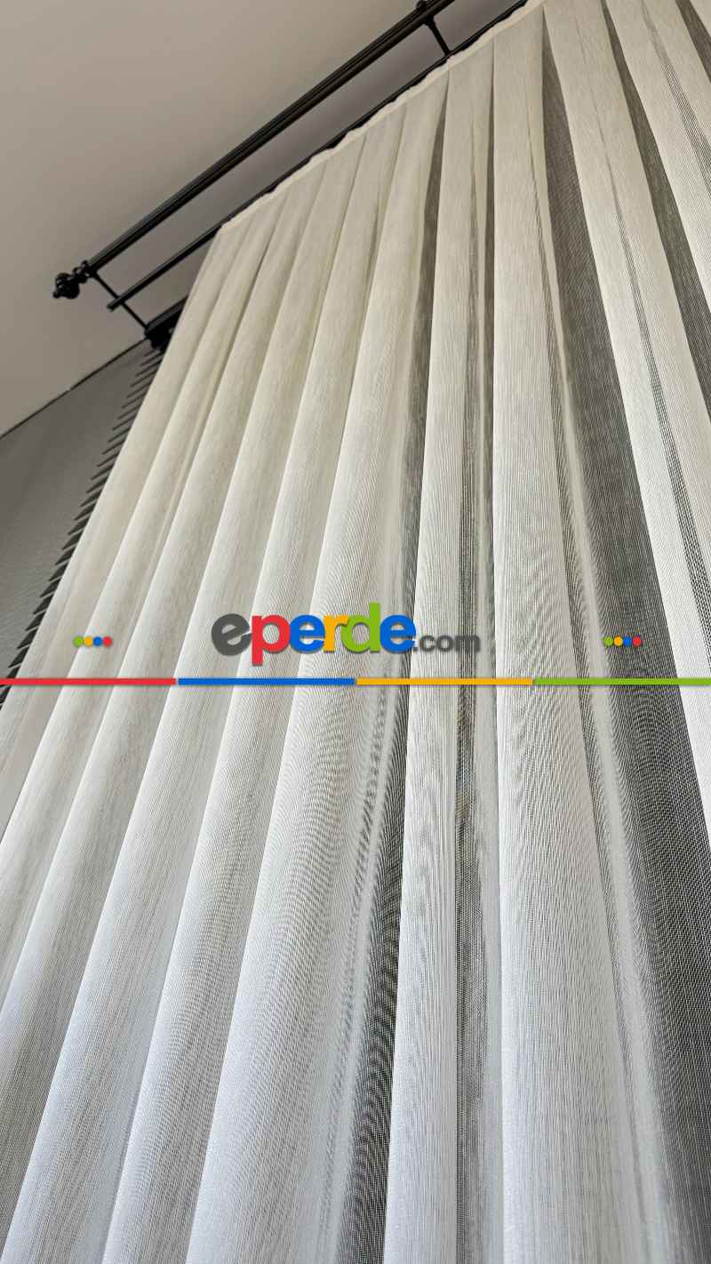 Ütü İstemeyen Koyu Krem Keten Şantuk Tül Perde - Armür Dokuma Kurşunlu Tül Perde