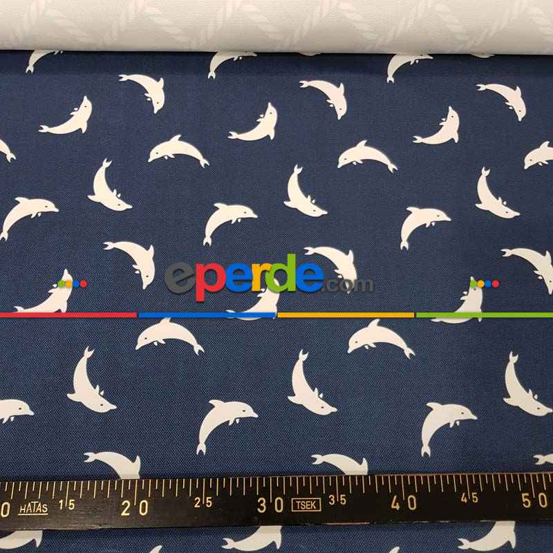 Bebek Odası - Marin Serisi Yunus Desenli Fon Perde Evm1512-3 Kumaşı Kalındır Duck Bezi Değildir- Lacivert-Beyaz