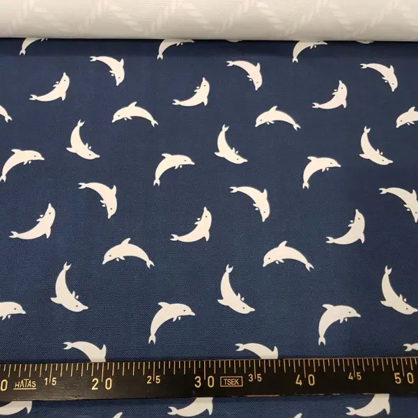 Bebek Odası - Marin Serisi Yunus Desenli Fon Perde Evm1512-3 Kumaşı Kalındır Duck Bezi Değildir- Lacivert-Beyaz