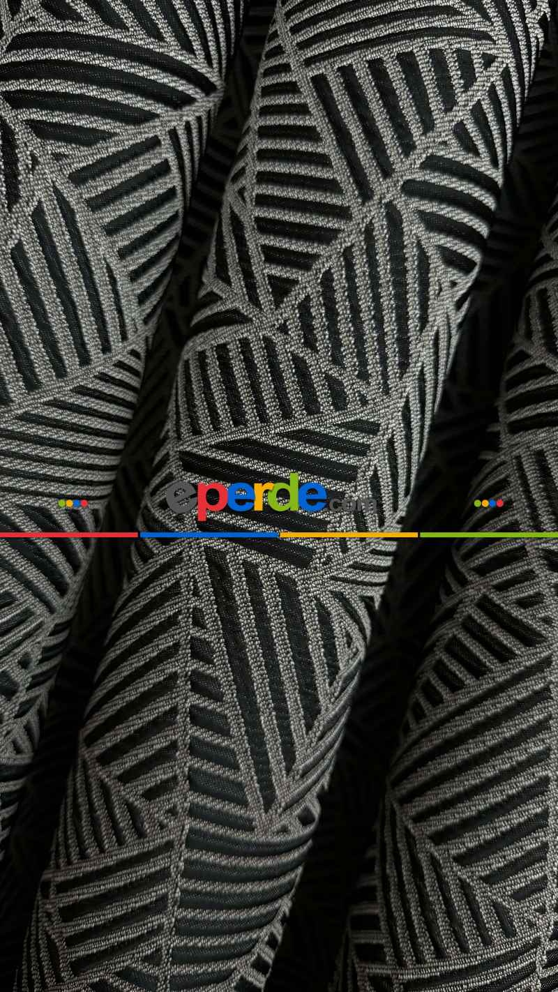 Dolcevita Siyah Gri Geometrik Desen Premium Jakar Dokuma Fon Perde