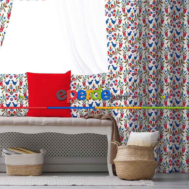 Mutfak Fon Perde Baskılı Evm230 E- Beyaz