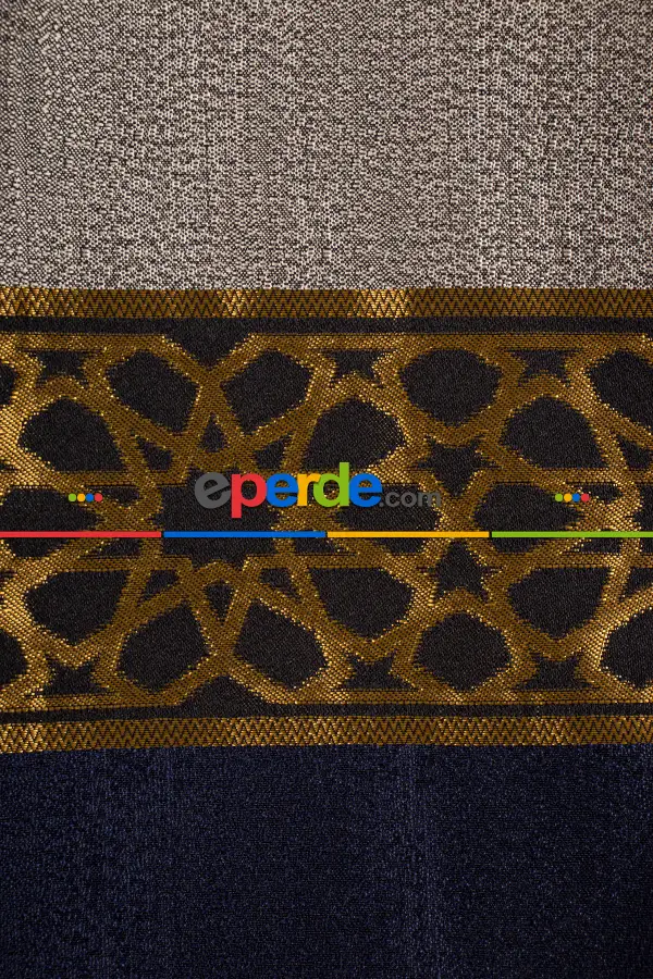 Modern Pano Fon Perde - Lacivert - Altın -vizyon 50cm X 1cm 