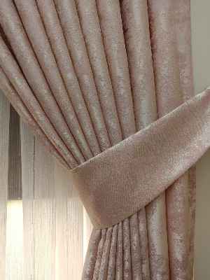 Patine Desenli Pudra Renk Jakar Desenli Fon Perde- Pudra