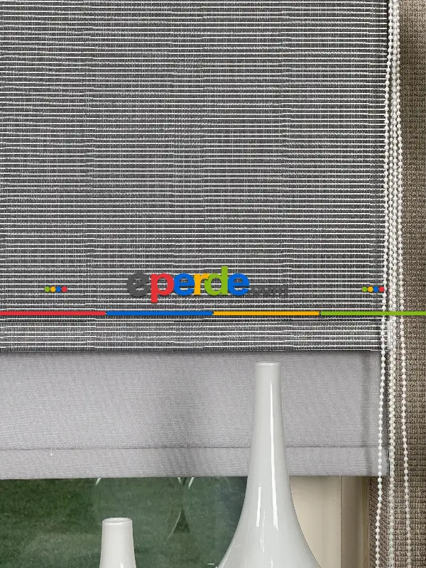 Gri Çiftli Sistem Tül Stor Perde, Standart Metal Kasalı Yüksek Kalite Kornişe Kolay Montaj Seçenekli