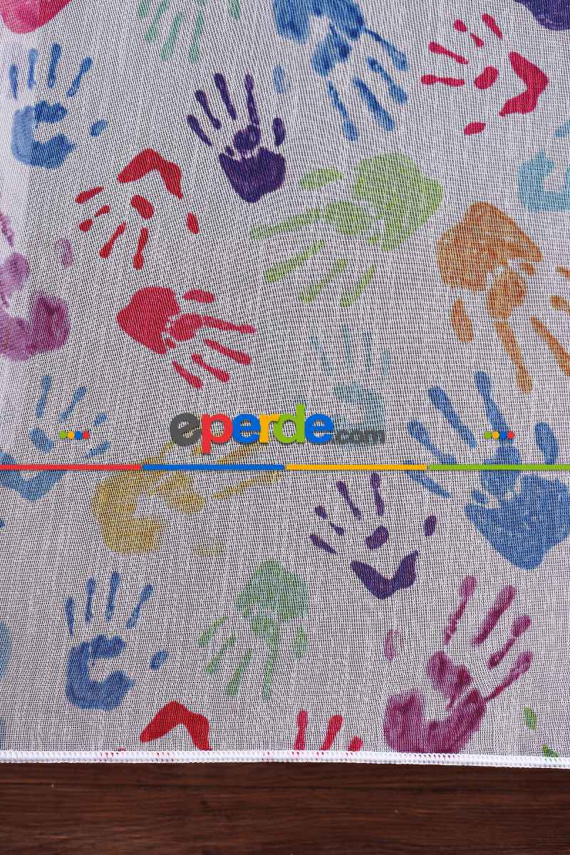 Genç - Çocuk Odası Renkli El Desenli Tül Perde