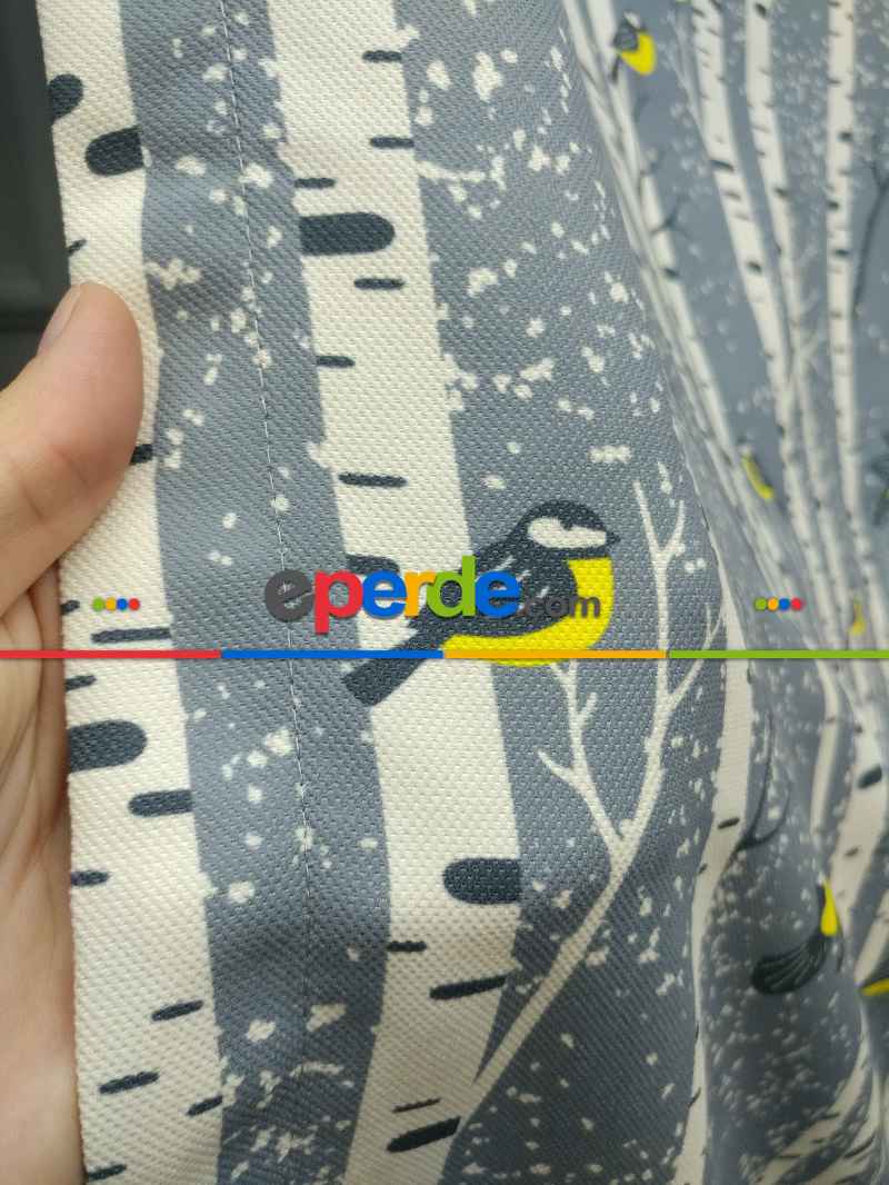 Mutfak Perdesi Kanat Fon Perde Kuş Desenli- Sarı