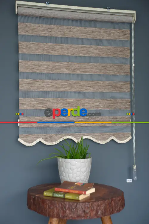 Halim Perdesan Bz-255 Açık Kahve Renk Etekli Veya Eteksiz Zebra Stor Perde
