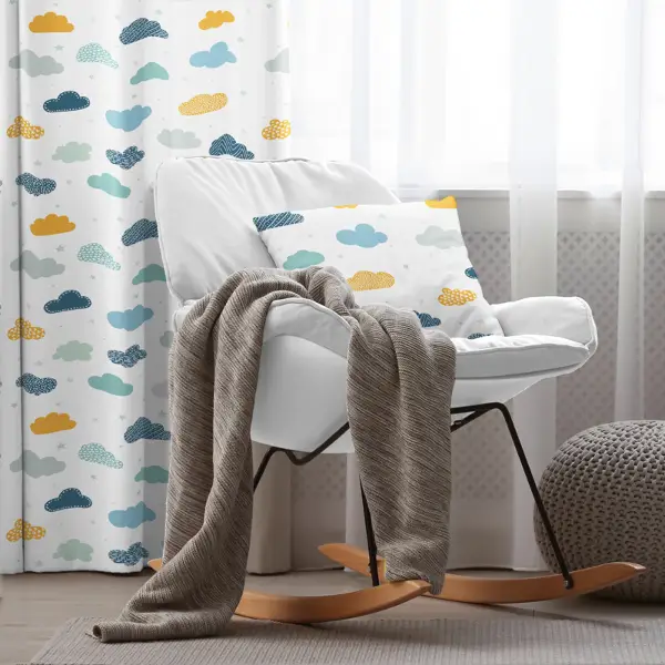Çocuk Odası - Bulut Desenli Fon Perde Evim809 Kumaşı Kalındır Duck Bezi Değildir- Mavi-beyaz