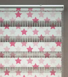 Yıldız Desenli Baskılı Zebra Perde- Pembe-Çok Renkli