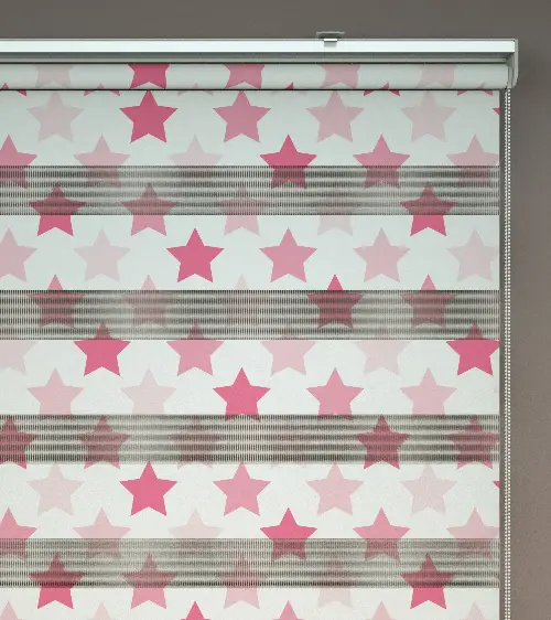 Yıldız Desenli Baskılı Zebra Perde- Pembe-çok Renkli