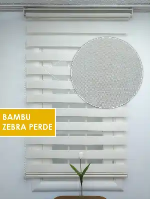 Krem Düz Bambu Zebra Perde- Krem