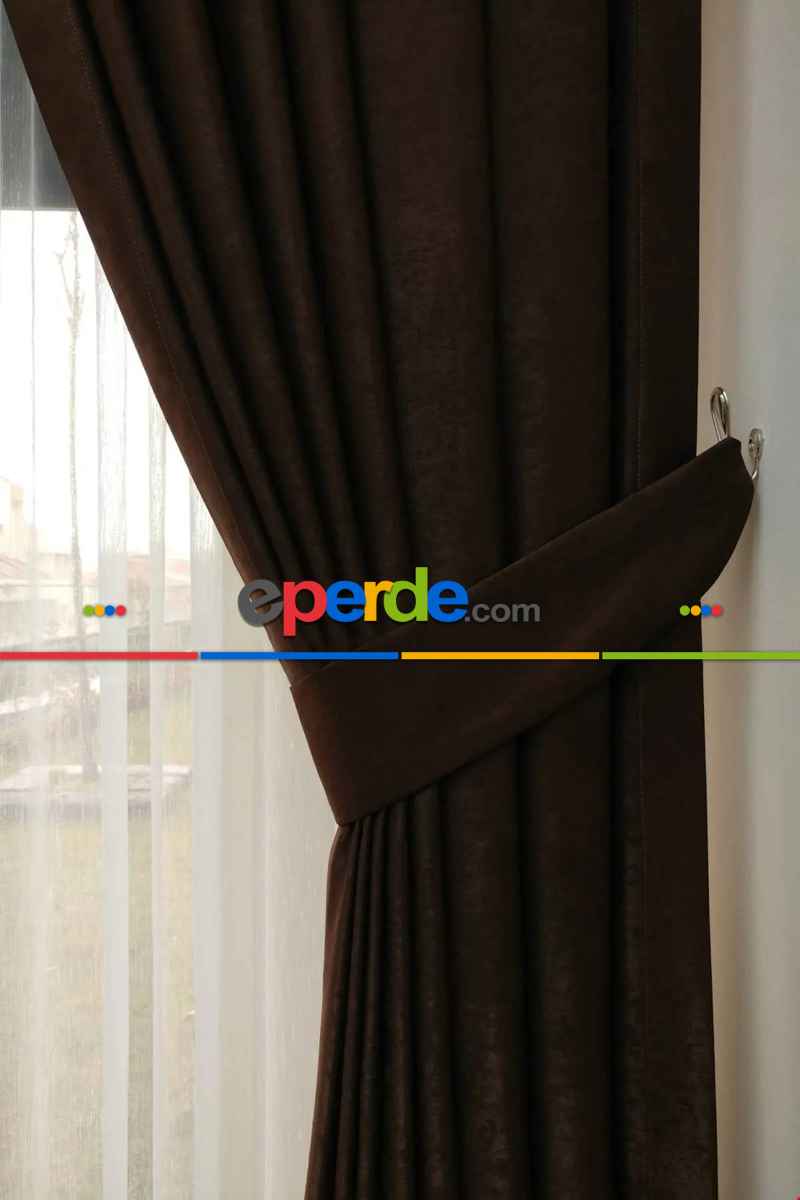 Soft Fon Perde Koyu Kahve Kumaş Kanat Yan Perde- Kahve Koyu