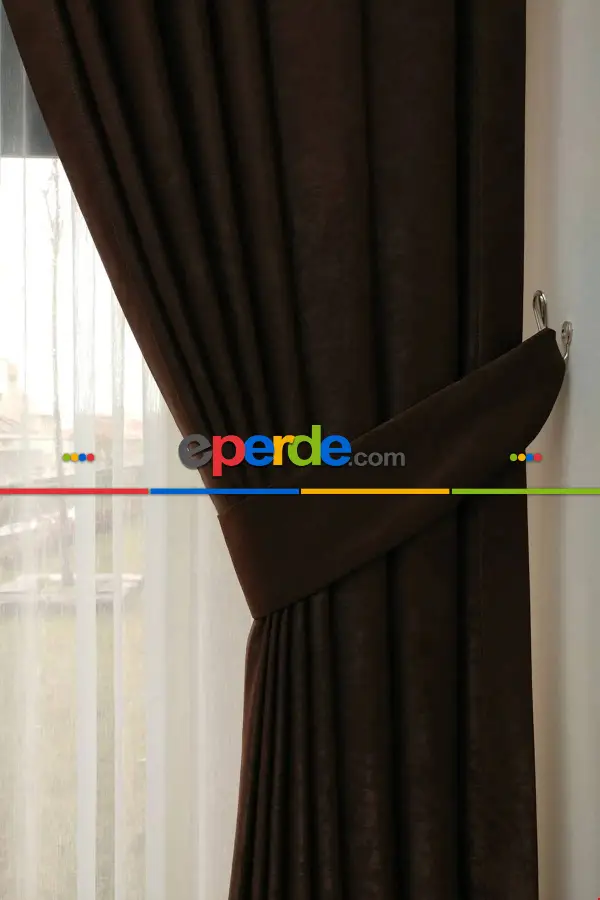 Yatak Odası - Soft Fon Perde Koyu Kahve Kumaş Kanat Yan Perde- Kahve Koyu