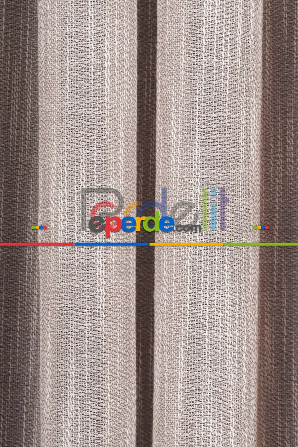 Yeni Sezon Çizgili Kahverengi Keten Görünümlü Tül Perde