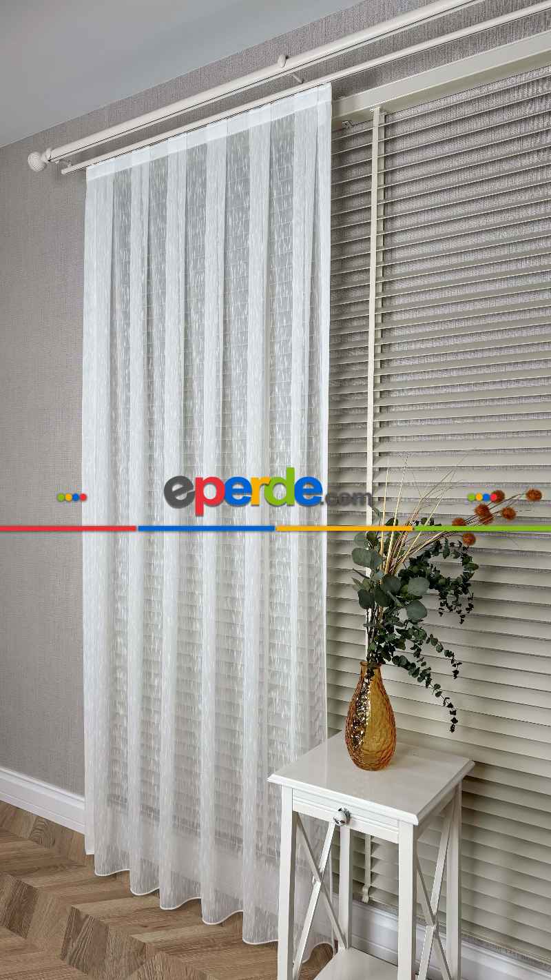 Ekru, Seyrek Pile, Bambu Şantuk, Tül Perde,yumuşak, Dökümlü