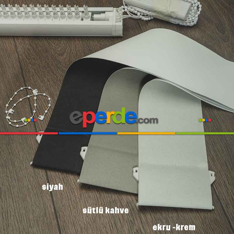 Blackout Karartma Siyah Arkası Beyaz Dikey Stor Perde 4509 - Siyah/sütlü Kahve/ekru Krem