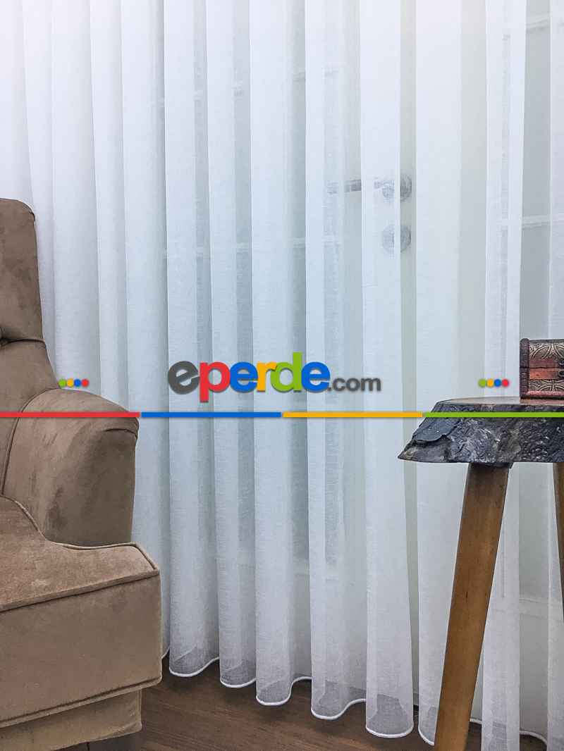 Salon Tül Perde - Lüx Tül Perde Ve Kruvaze Perde Saf Keten Doku Beyaza Yakın- Ekru