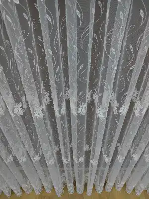 Çiçekli Brode İşlemeli Tül Perde- Ekru