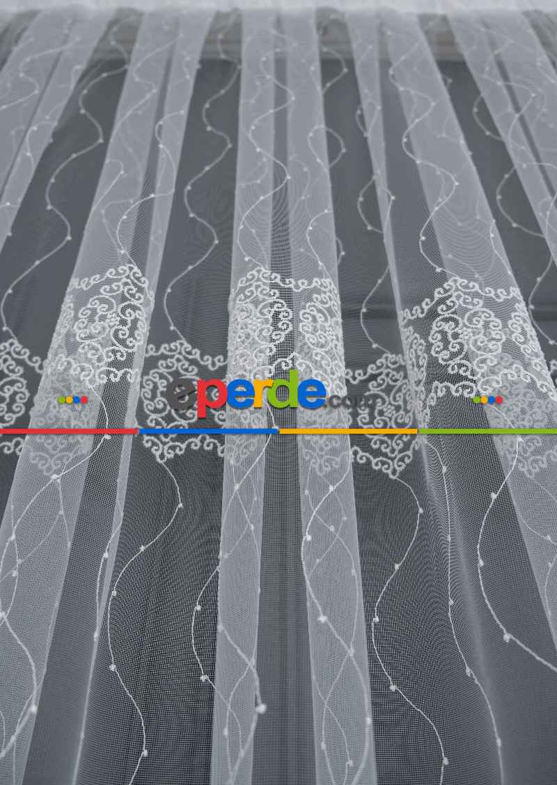 Brillant Tül Perde - Ela Brode İşlemeli Tül Perde - Damask Desenli Tül - Avangart Tül - Ottoman Tül