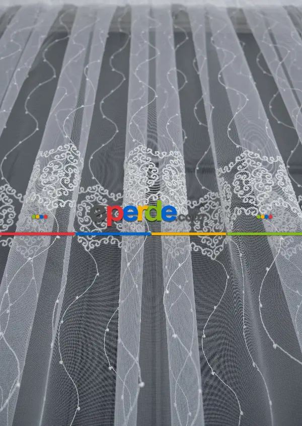 Brillant Tül Perde - Ela Brode İşlemeli Tül Perde - Damask Desenli Tül - Avangart Tül - Ottoman Tül