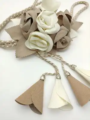 Çiçekli Fon Bağı Braçol Krem Kahve- Krem-kahve