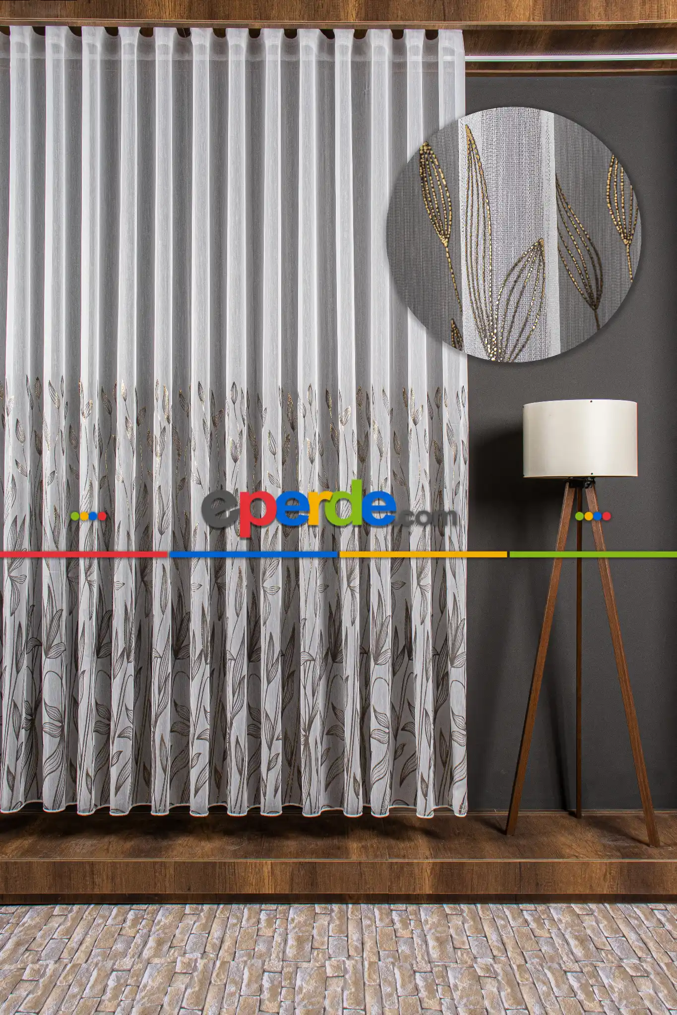 Altın/gümüş/bakır Kabartmalı Yaprak Desenli Tül Perde - Armür Dokuma Keten Efektli