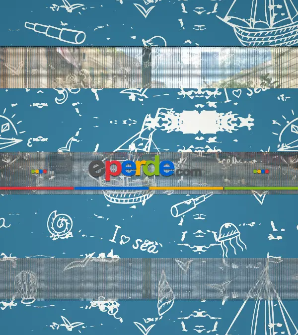 Bebek Odası Zebra Perde - Gemi Baskılı Zebra Perde- Mavi-Beyaz