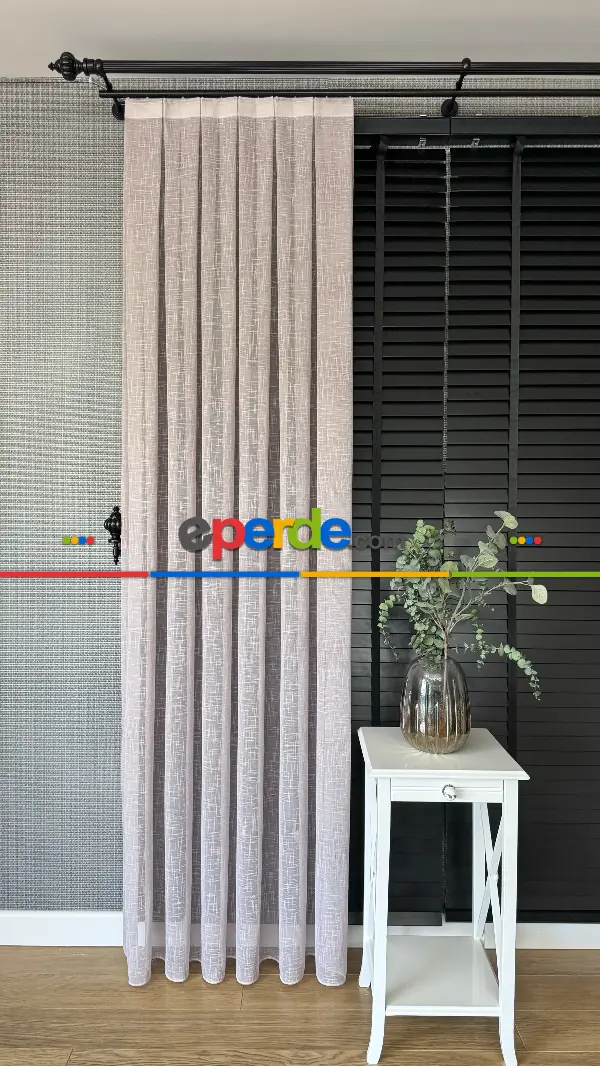 Bebek Odası Tül Perde - Pudra Pembe, Naturel Keten Tül, Düz Tül Perde - Premium Kalite Serisidir, Eteği Kurşunlu Tül