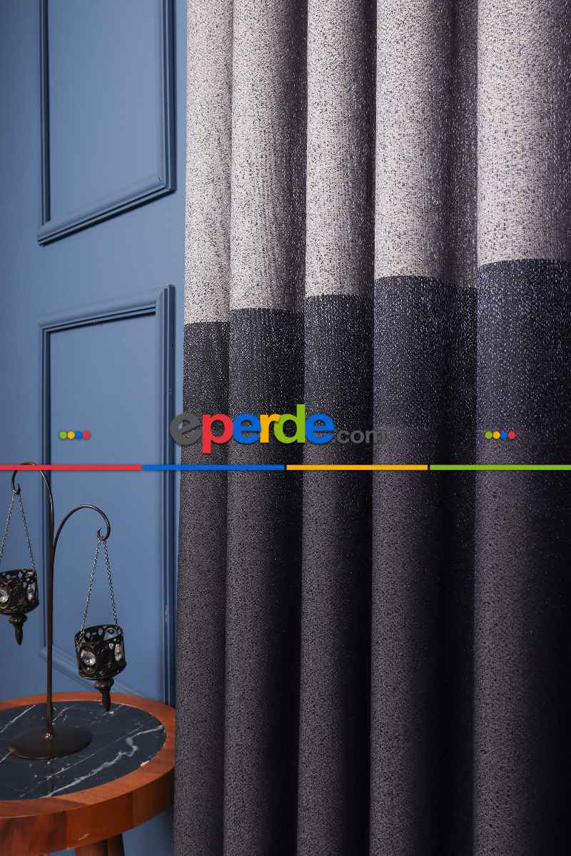 Yatak Odası Fon Perde - Vizon - Lacivert Pano Fon Perde