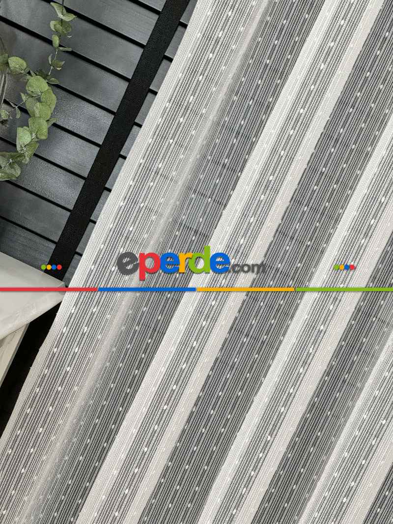 Mutfak Tül Çizgili Ponponlu Tül Perde - Ürün Videosu Açıklamada Vardır