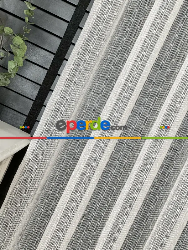 Mutfak Tül Çizgili Ponponlu Tül Perde - Ürün Videosu Açıklamada Vardır