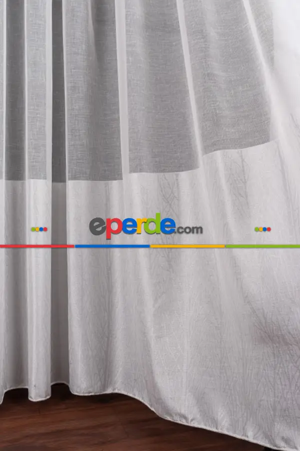 Salon Tül Modelleri - Keten Etek Dokuma Ekru Tül Perde