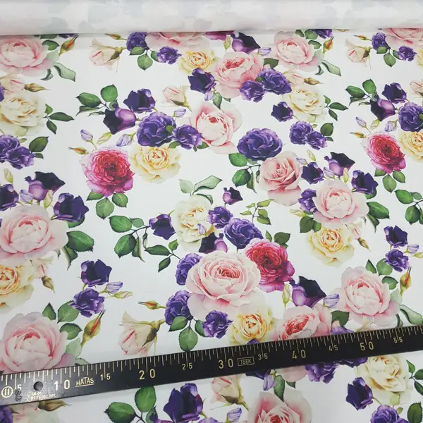 Çiçek Desenli Fon Perde Evm673 Kumaşı Kalındır Duck Bezi Değildir- Beyaz-Pembe Açık