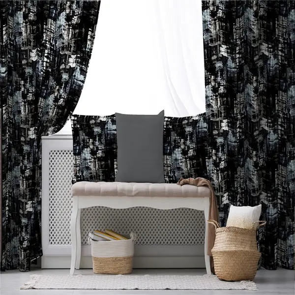 Oturma Odası Fon Perde Evim1504 Kumaşı Kalındır Duck Bezi Değildir- Mavi-beyaz