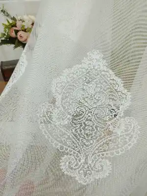 Serpme Damask Desenli Özel Örme Dokulu Tül Perde - Ekru