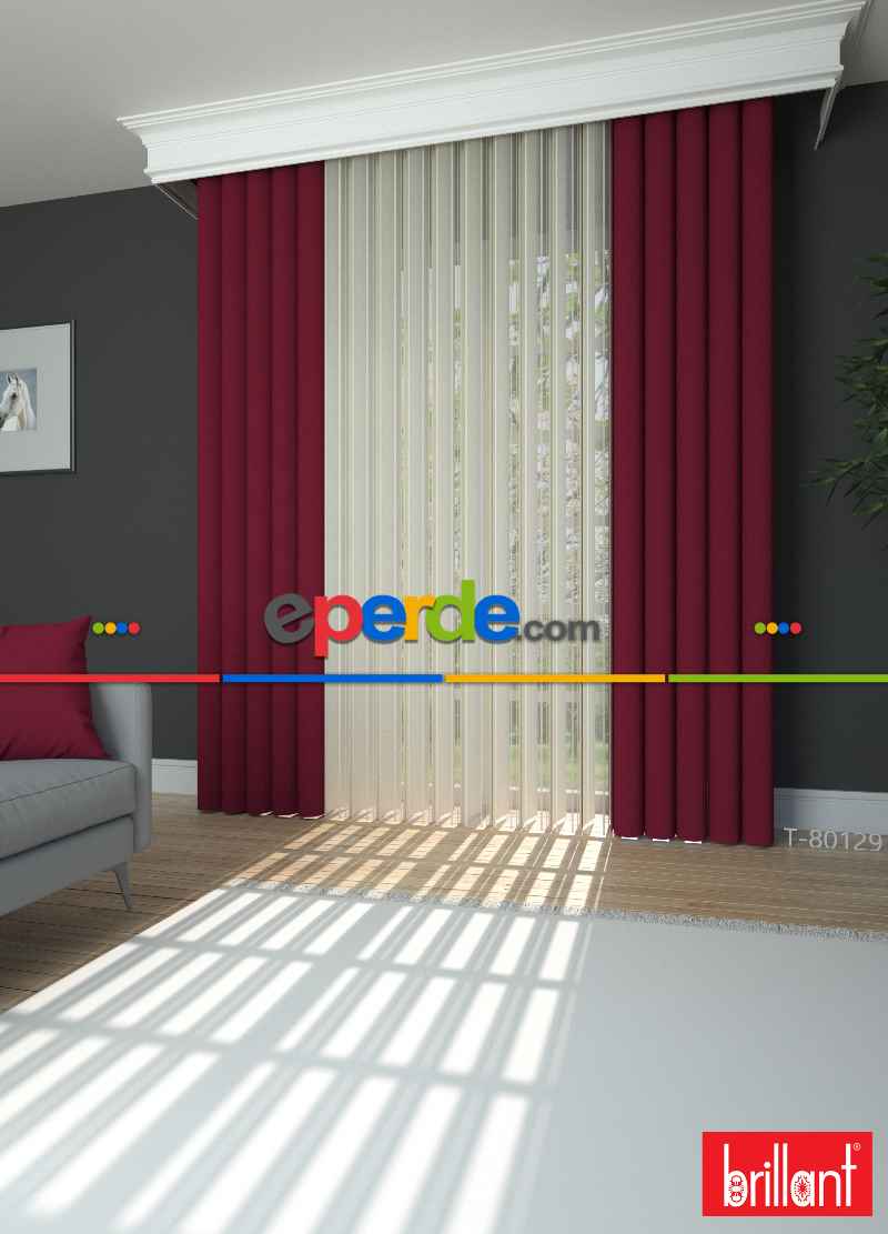 Brillant Akıllı Tül Perde Kırmızı Renkli Tül Dikey Zebra Perde Düz 1. Kalite