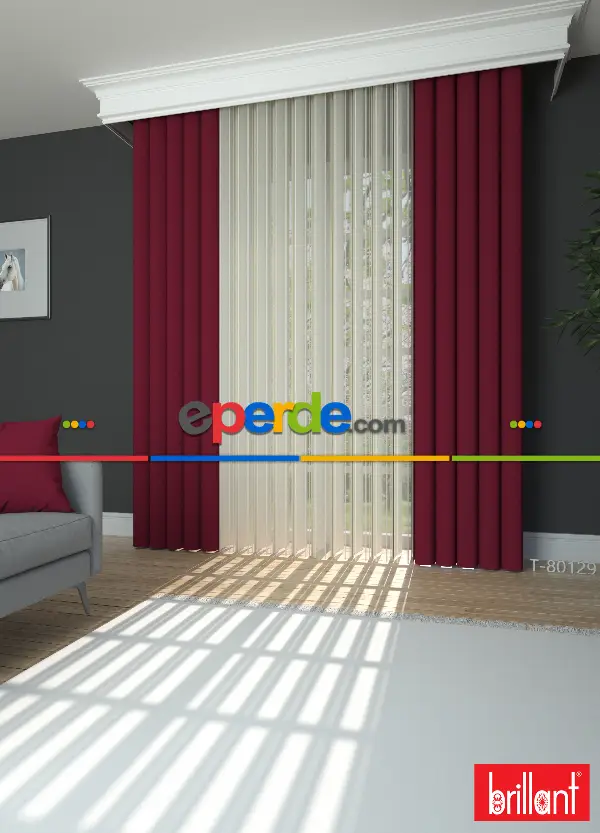 Brillant Akıllı Tül Perde Kırmızı Renkli Tül Dikey Zebra Perde Düz 1. Kalite
