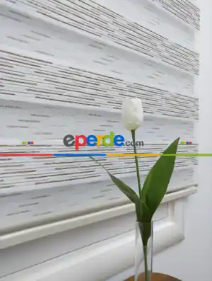 Kahverengi Lüks Zebra Perde- Ekru