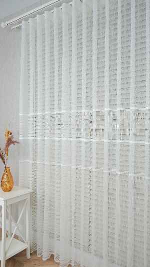 Ekru Çizgili Bantlı Keten Şantuk Tül Perde, Ağır Gramajlı Premium Seri