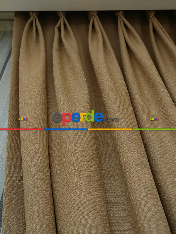 Yatak Odası - Bej Rengi - Düz Keten Fon Perde (  Keten Fon Perde)- Bej