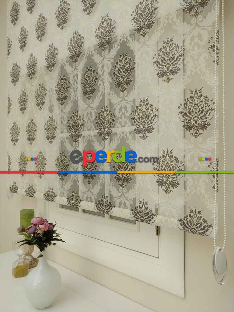 Yakma Tül Stor - Çiftli Sistem Desenli Perde (burn Out)- Kahve-açık Vizon