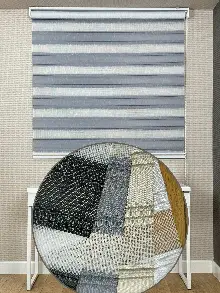 Mutfak Gri Yarım Pliseli Zebra Perde, Standart Metal Kasalı Yüksek Kalite Kornişe Kolay Montaj Seçenekli