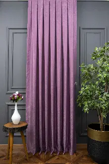Salon - Soft Fon Perde Koyu Lila Dökümlü En - Lila Koyu Lila