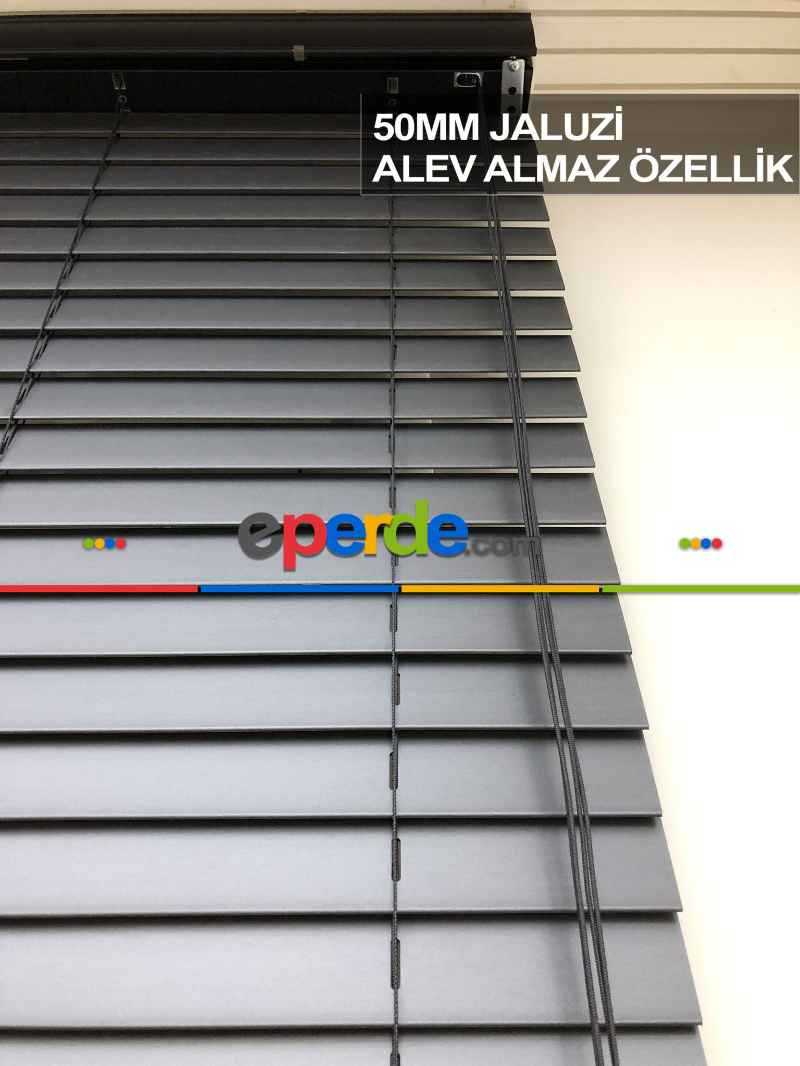 50mm Antrasit Ahşap Efektli Jaluzi Perde Alev Almaz Özellik- Antrasit