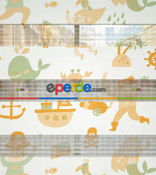 Korsan Baskılı Zebra Perde- Sarı-beyaz-yeşil Sarı Turuncu