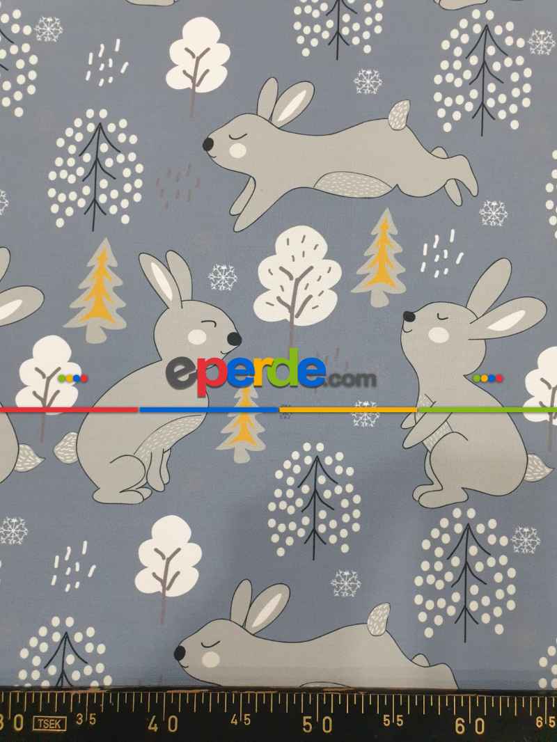 Bebek Odası Fon - Tavşan Desenli Fon Perde Evm1088-4 Kumaşı Kalındır Duck Bezi Değildir- Siyah